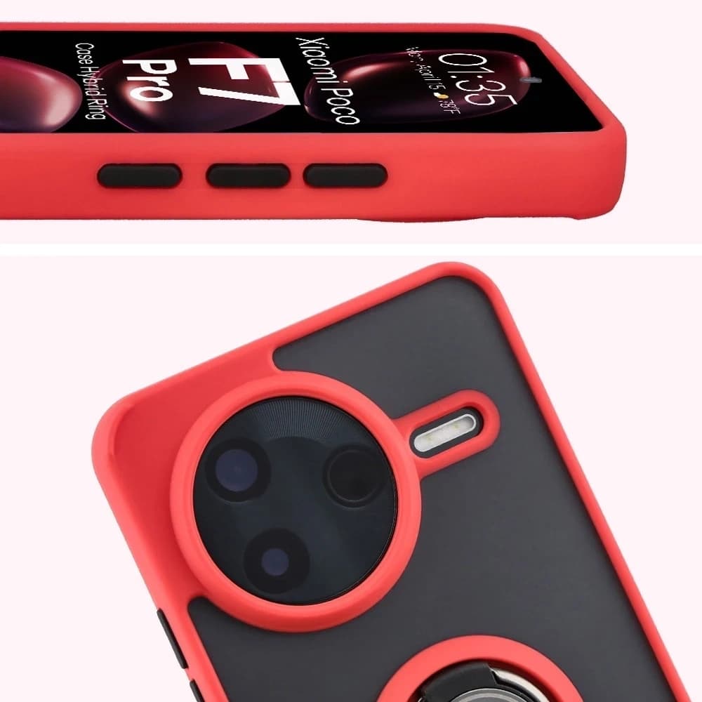 Bizon Case Hybrid Gyűrű Xiaomi POCO F7 Pro füstös piros kerettel - 3