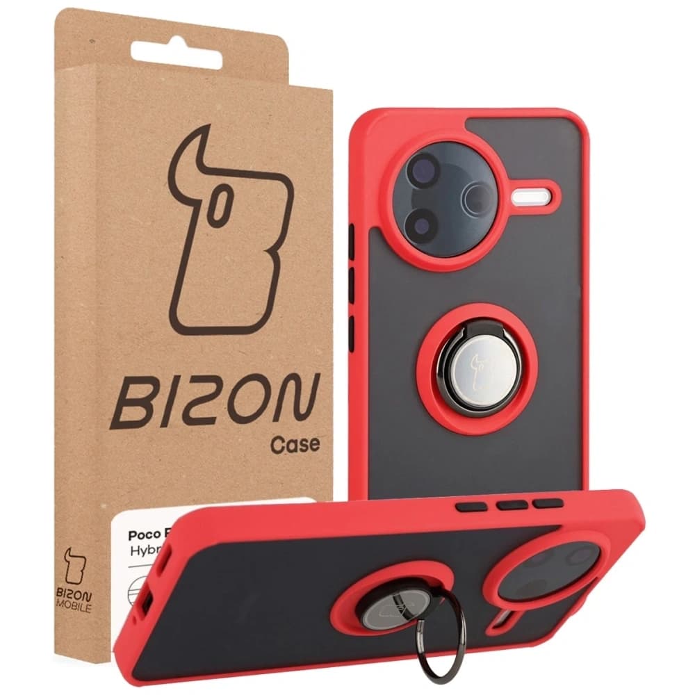 Bizon Case Hybrid Gyűrű Xiaomi POCO F7 Pro füstös piros kerettel - 7