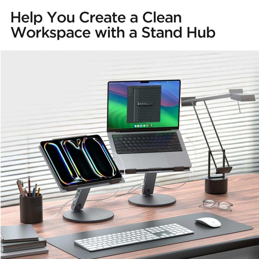 Suport pentru laptop Spigen LD204H Hub USB-C 6w1: încărcare 100W, HDMI 4K, 2x USB-A, transfer 5Gb/s, gri spațial - 5