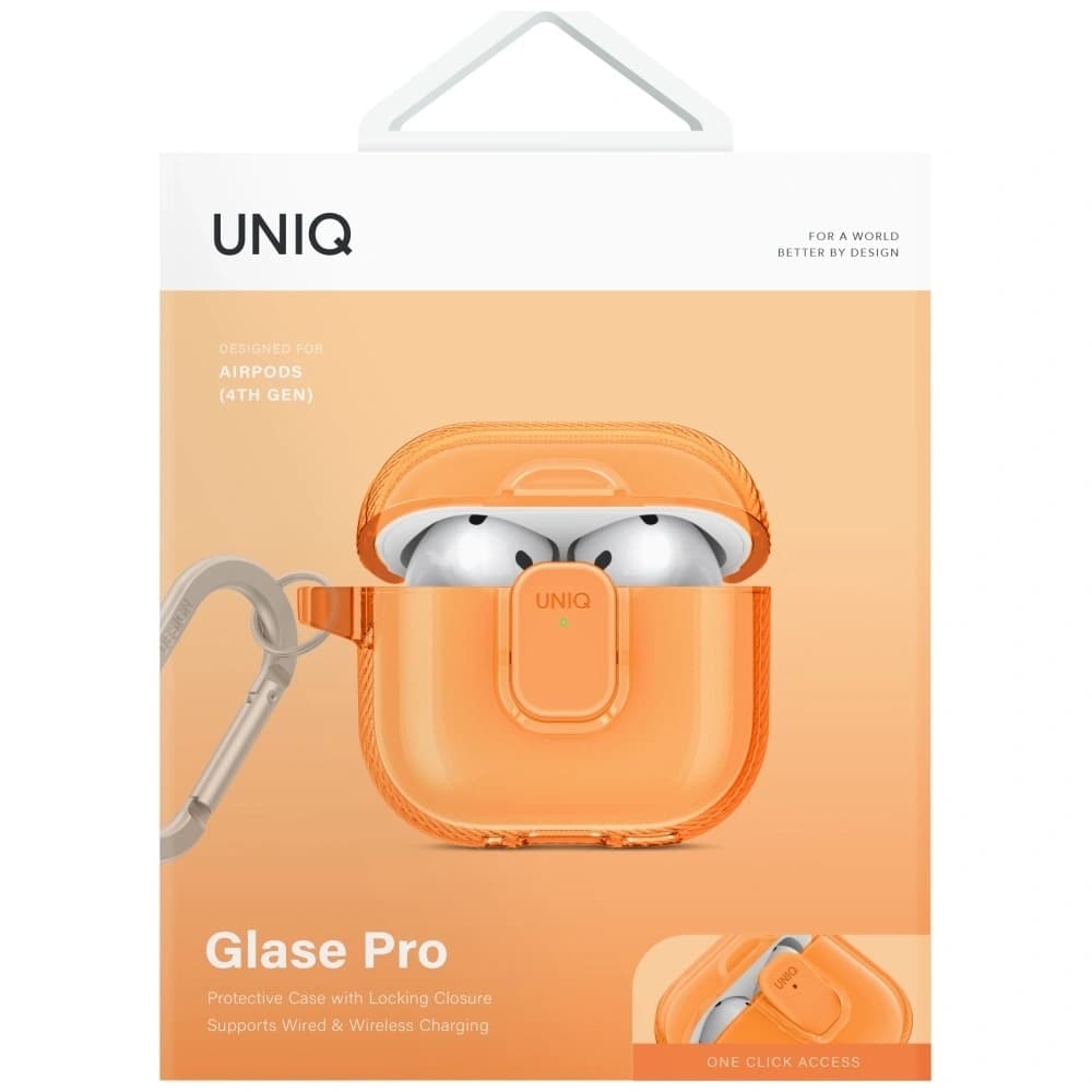 UNIQ Glase Pro Apple AirPods 4 zárható tok narancssárga - 2