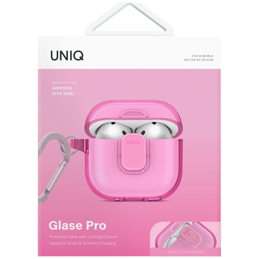 UNIQ Glase Pro Apple AirPods 4 zárható tok rózsaszín - 2