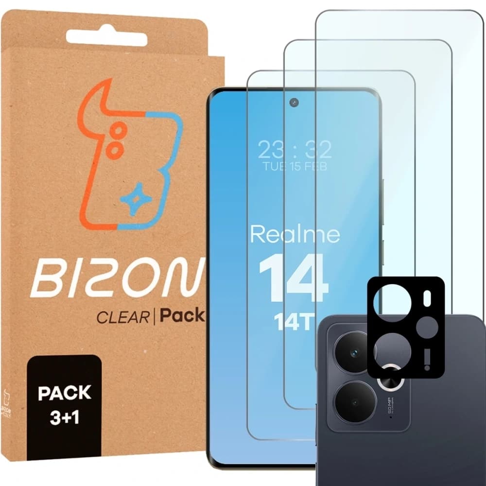 BIZON Clear 3x Bildschirmglas + Kameraglas Realme 14 5G / 14T 5G - 1