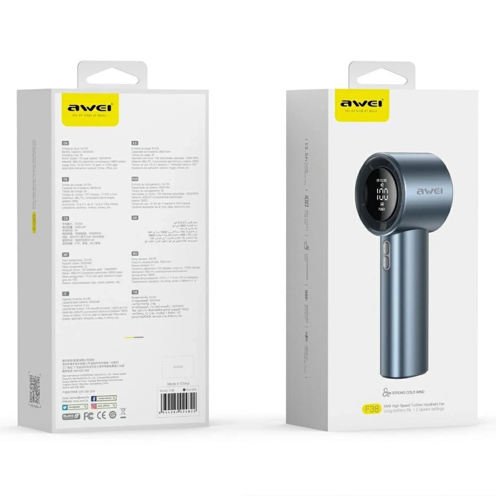 AWEI F38 Mini kapesní ventilátor modrý - 8