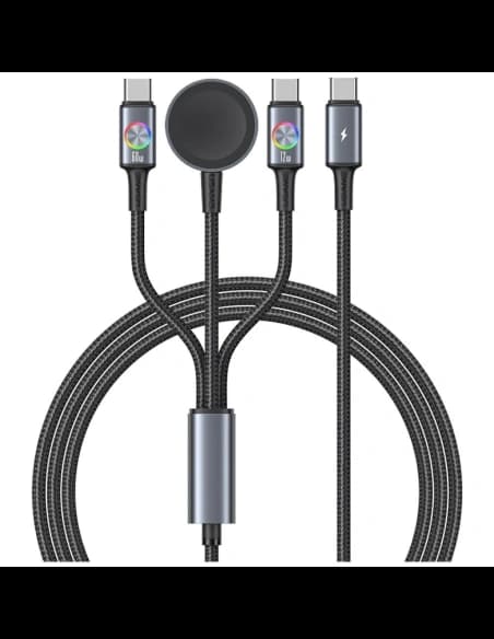 USAMS Huan Sorozat SJ754 3 az 1-ben 72W USB-C / USB-C kábel 60W, USB-C 12W + óra töltő 2.5W korrózióálló