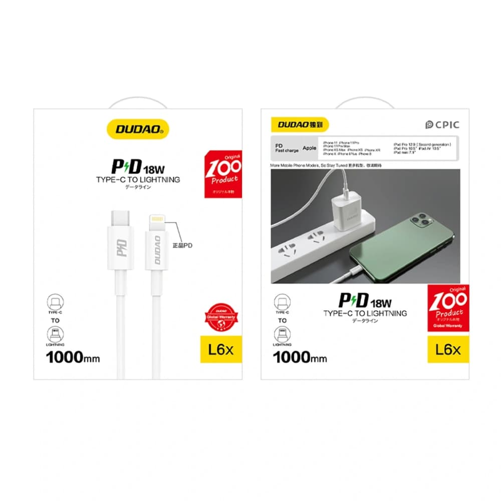 Dudao L6X USB-C / Lightning PD 20W 1m fehér kábel - 3