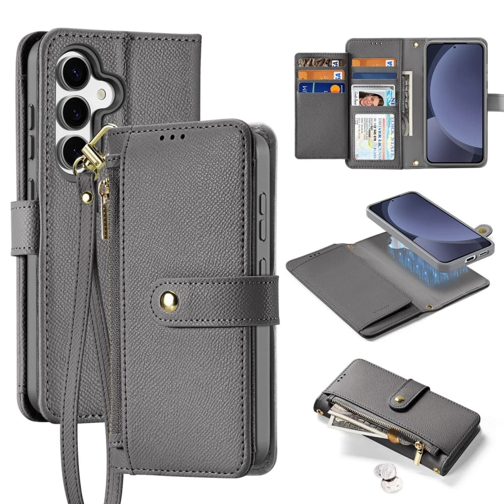 Dux Ducis Lawa Flip Case for Samsung Galaxy S25 with Detachable Magnetic Wallet Gray