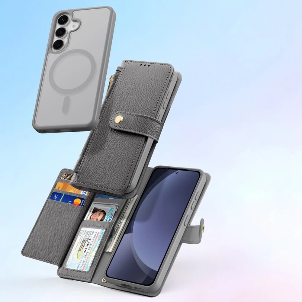 Dux Ducis Lawa Flip Case for Samsung Galaxy S25 with Detachable Magnetic Wallet Gray - 10