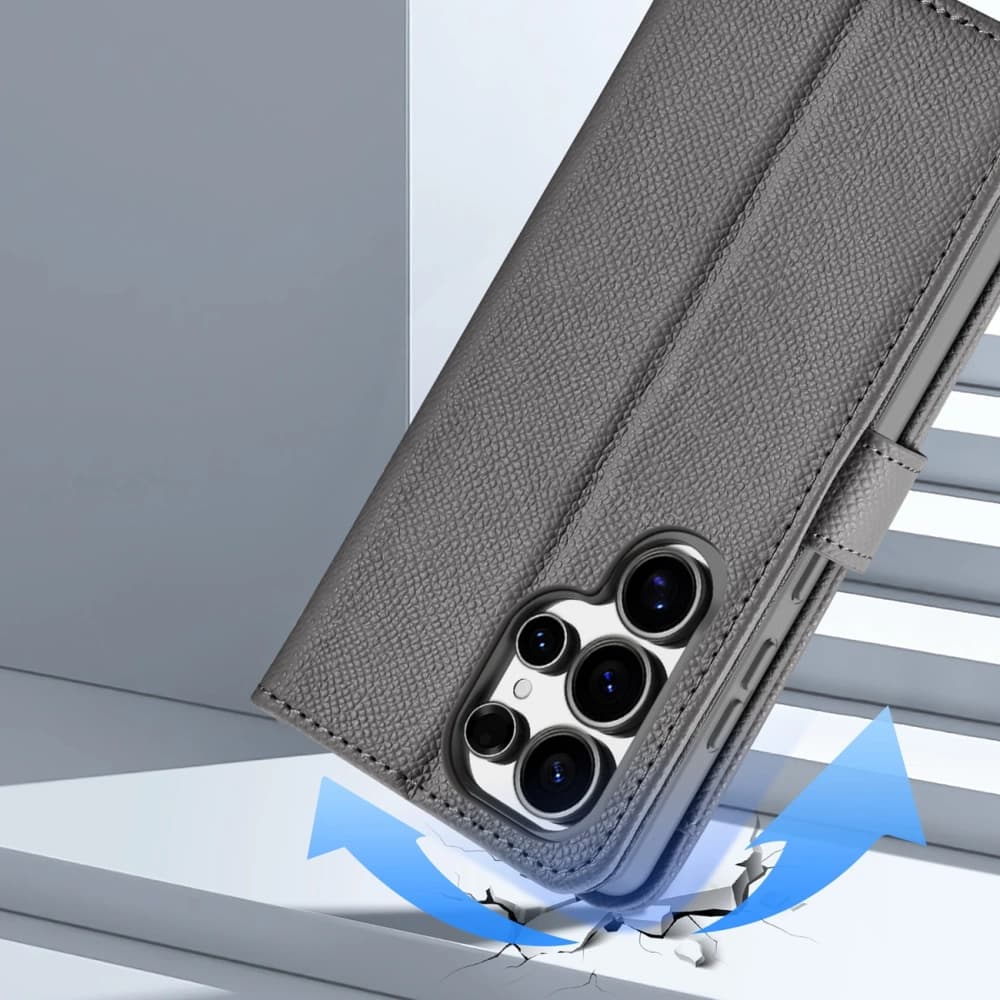 Dux Ducis Lawa Flip Case for Samsung Galaxy S25 Ultra with Detachable Magnetic Wallet Gray - 3