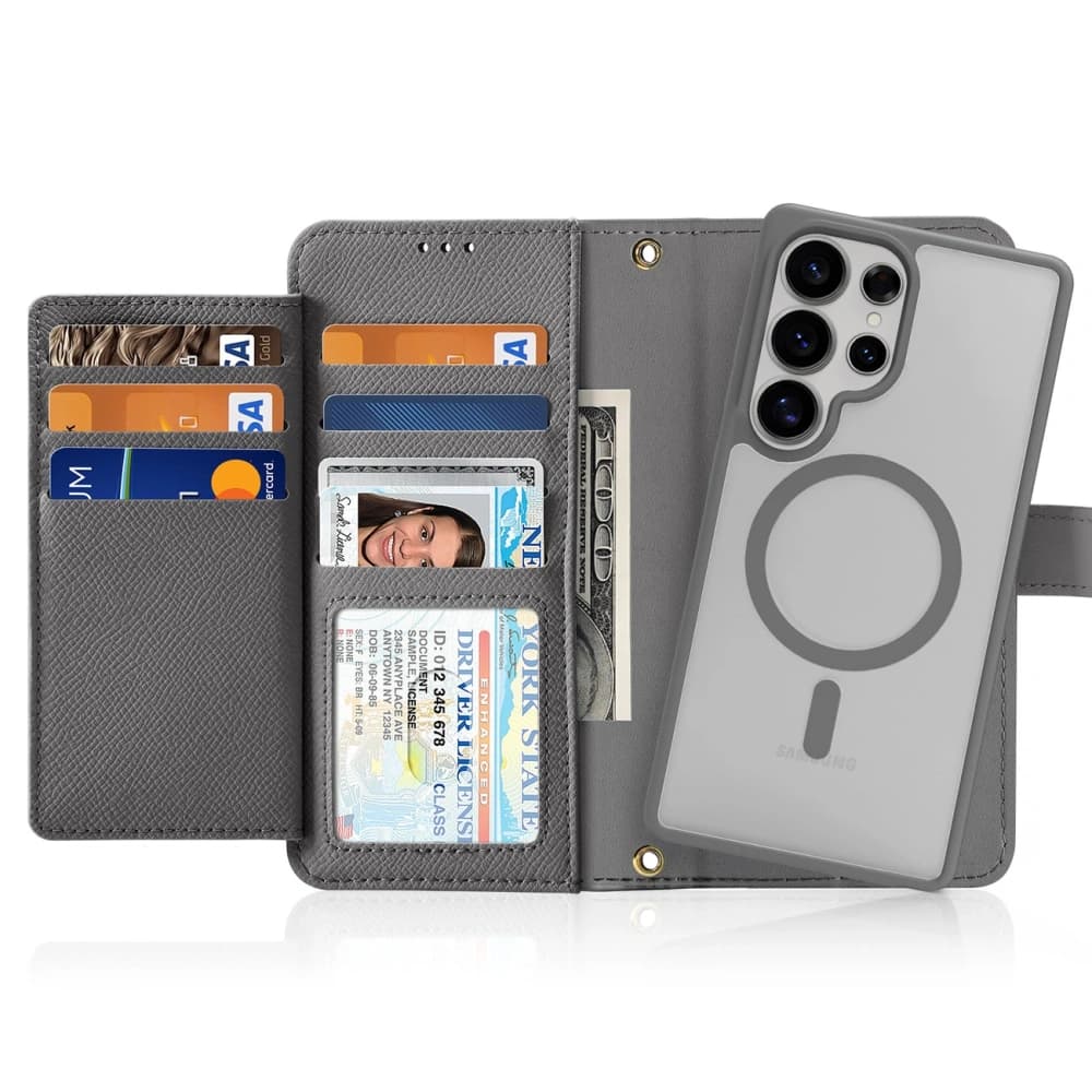 Dux Ducis Lawa Flip Case for Samsung Galaxy S25 Ultra with Detachable Magnetic Wallet Gray - 12