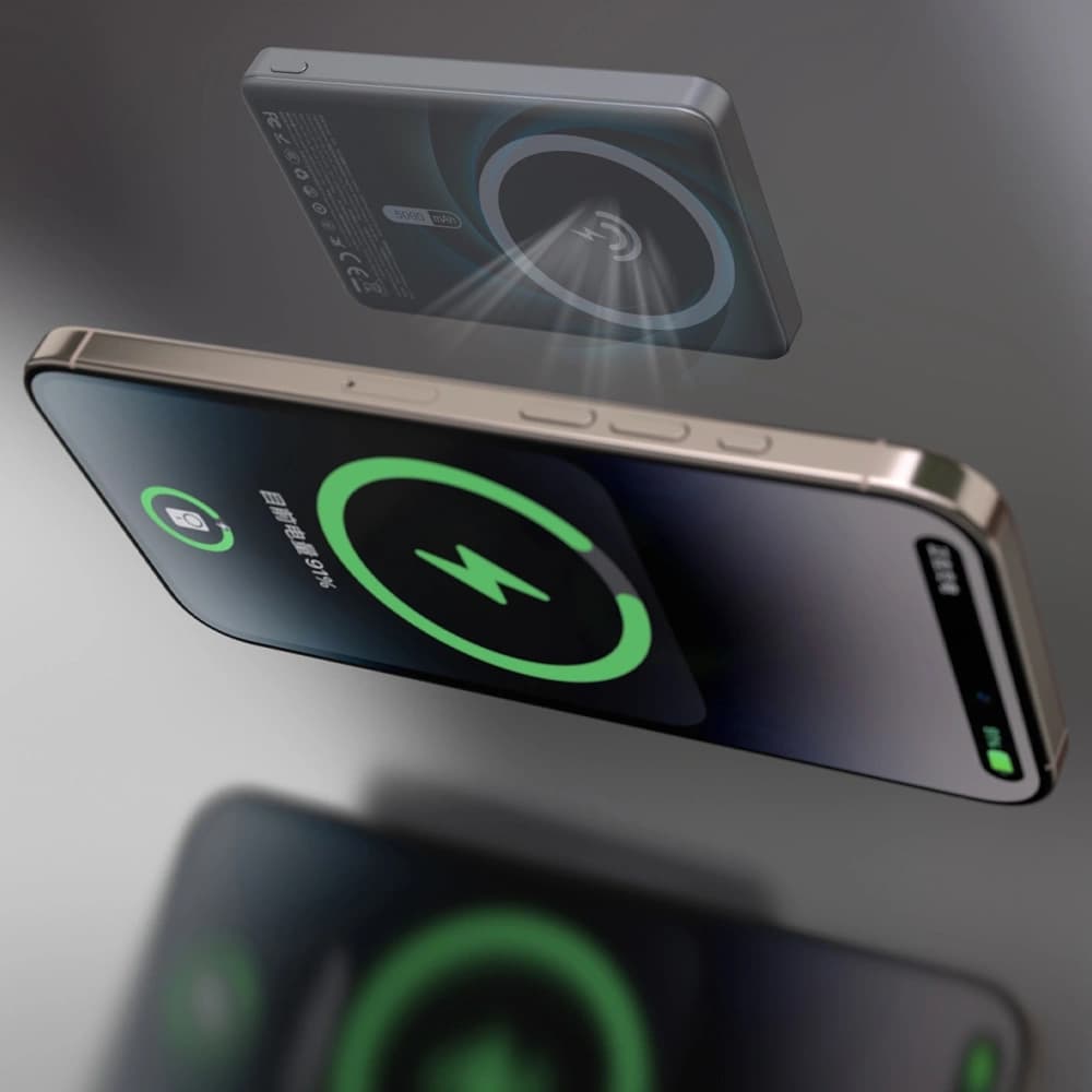 Dudao K28 10000mAh PD 22.5W MagSafe vezeték nélküli powerbank fém házzal és ezüst színű gyűrűs állvánnyal - 5