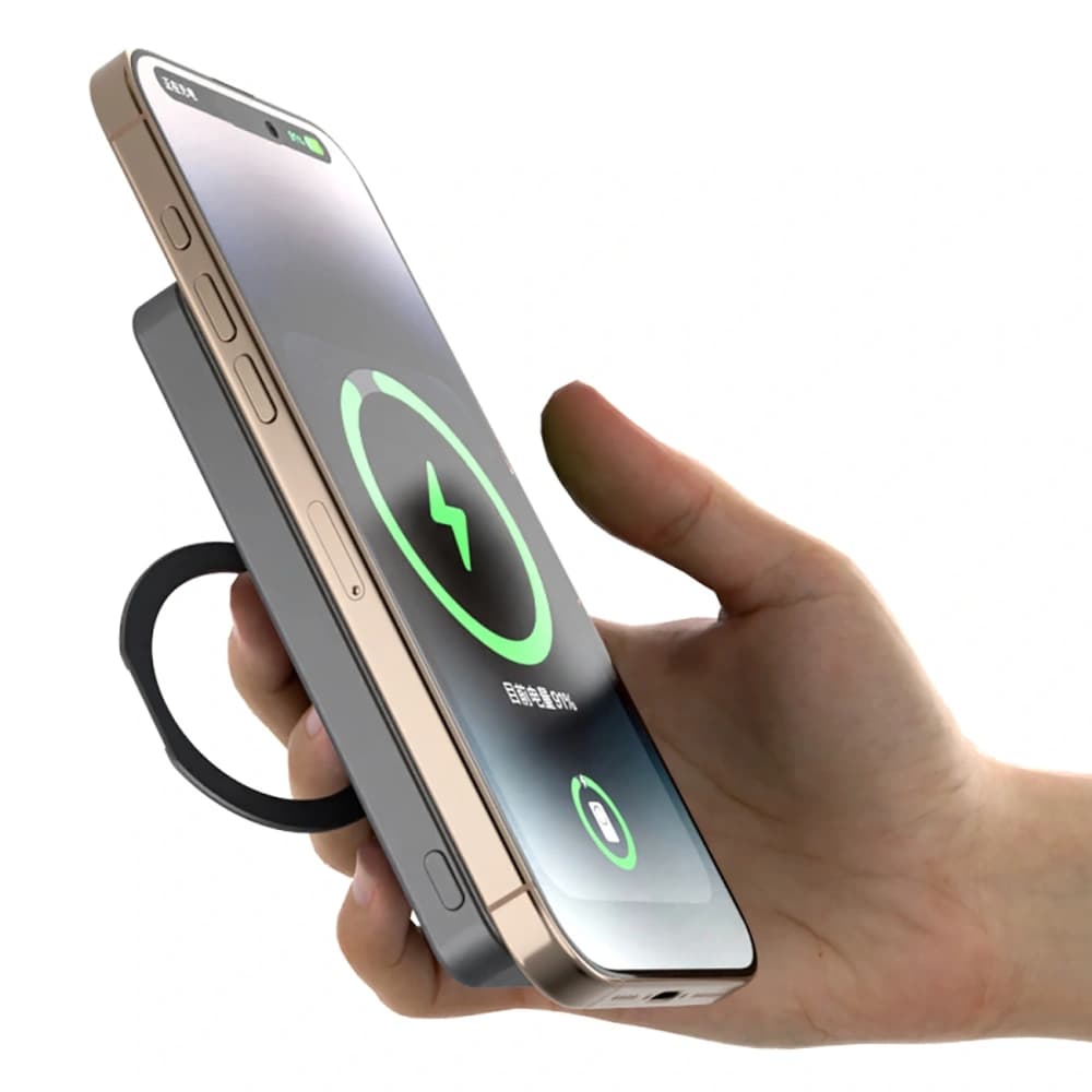 Dudao K28 10000mAh PD 22.5W vezeték nélküli powerbank MagSafe fém házzal és állványgyűrűvel, szürke - 9