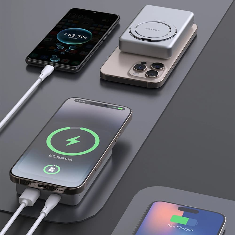 Dudao K28 10000mAh PD 22.5W vezeték nélküli powerbank MagSafe fém házzal és állványgyűrűvel, szürke - 11