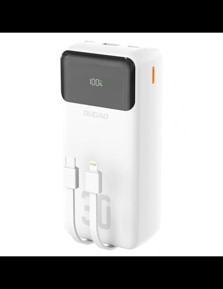 Powerbank Dudao K15MAX 30000mAh PD 22.5W cu cabluri integrate USB-C, Lightning alb