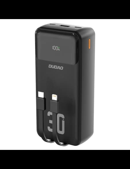Powerbank Dudao K15MAX 30000mAh PD 22.5W cu cabluri integrate USB-C, Lightning negru