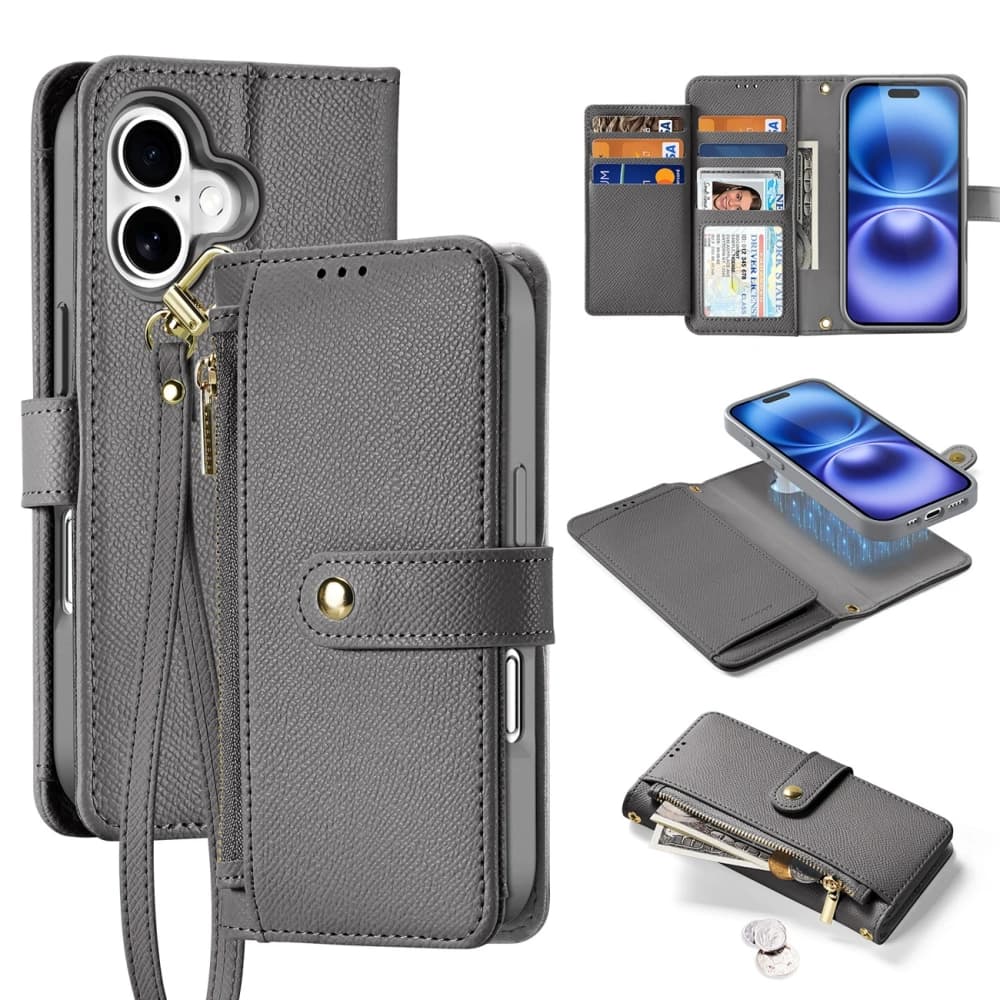 Dux Ducis Lawa flip case for Apple iPhone 16 with detachable magnetic wallet gray