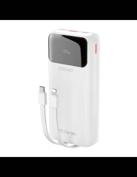 Powerbank Dudao K15Pro 20000mAh 22.5W PD USB-C / USB-A / cabluri integrate Lightning, USB-C alb