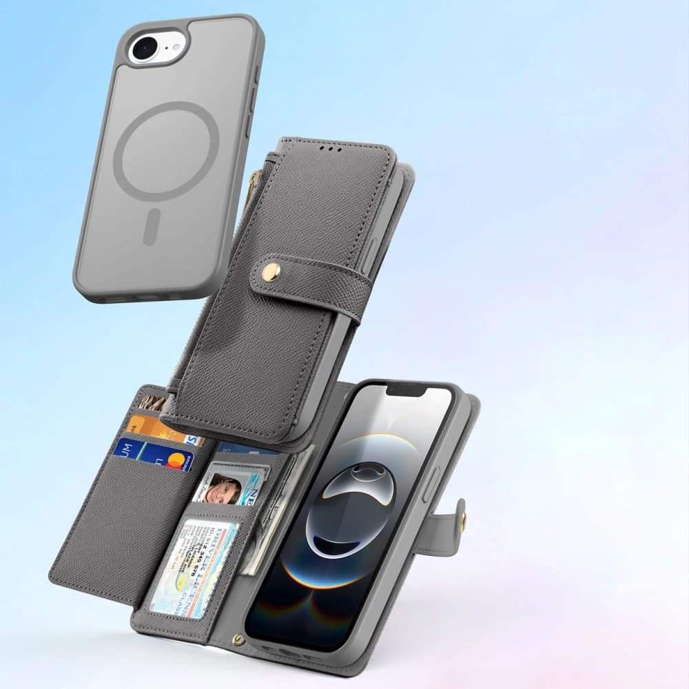 Dux Ducis Lawa Klappetui für Apple iPhone 16e mit abnehmbarem magnetischem Geldbeutel grau - 4