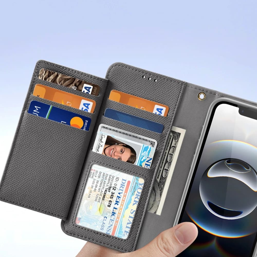 Dux Ducis Lawa Klappetui für Apple iPhone 16e mit abnehmbarem magnetischem Geldbeutel grau - 8