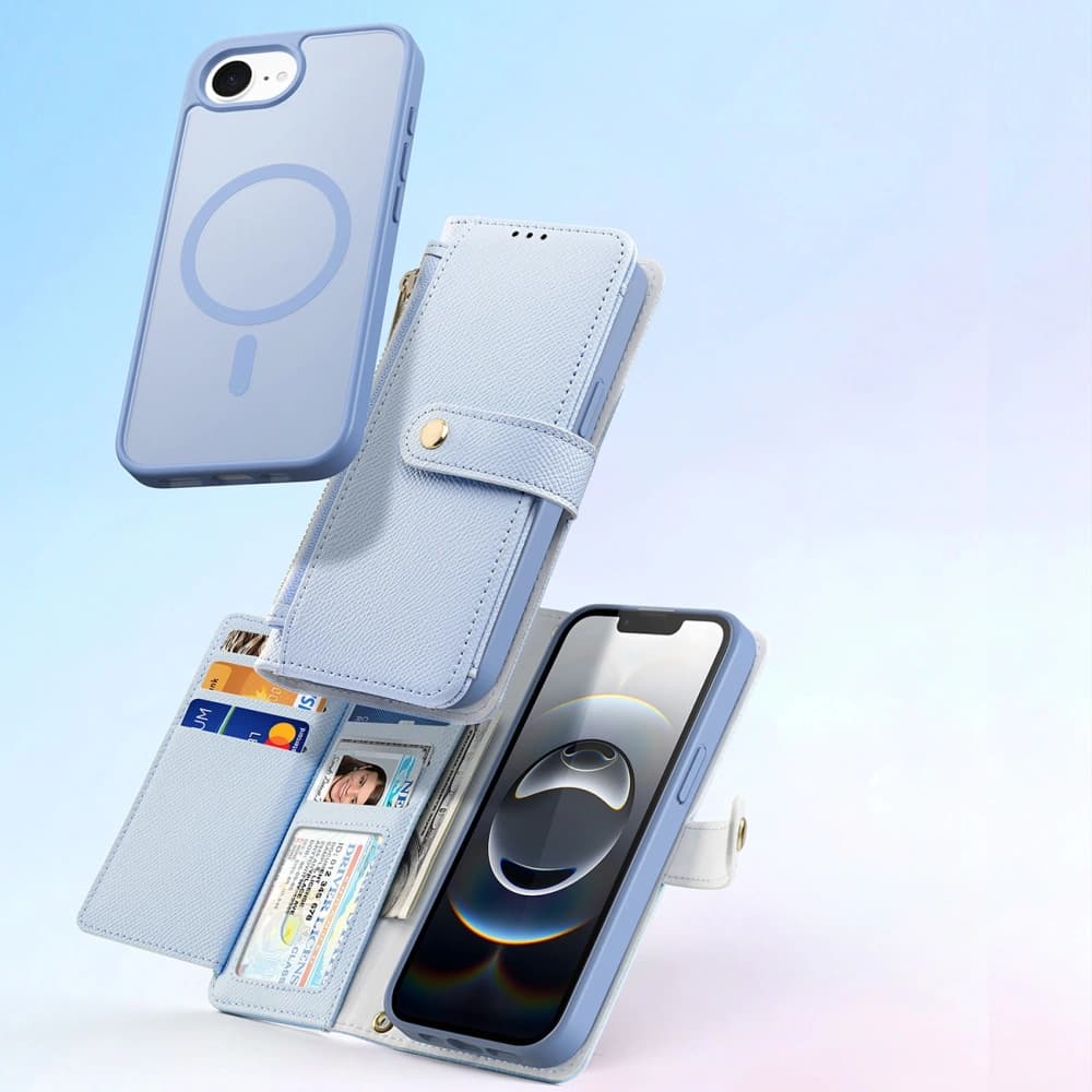 Husa cu clapetă Dux Ducis Lawa pentru Apple iPhone 16e cu portofel magnetic detașabil albastru - 4