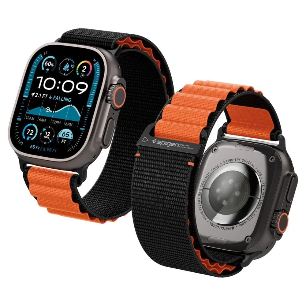 Spigen WBF1 Band für Apple Watch 6/7/8/9/10/SE/Ultra 1/2 44/45/46/49mm Schwarz/Orange