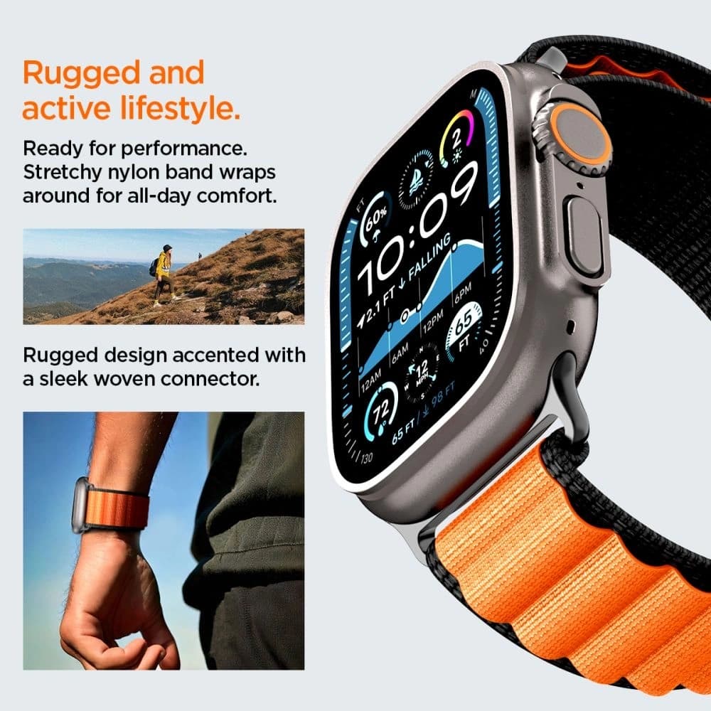 Spigen WBF1 Band für Apple Watch 6/7/8/9/10/SE/Ultra 1/2 44/45/46/49mm Schwarz/Orange - 16