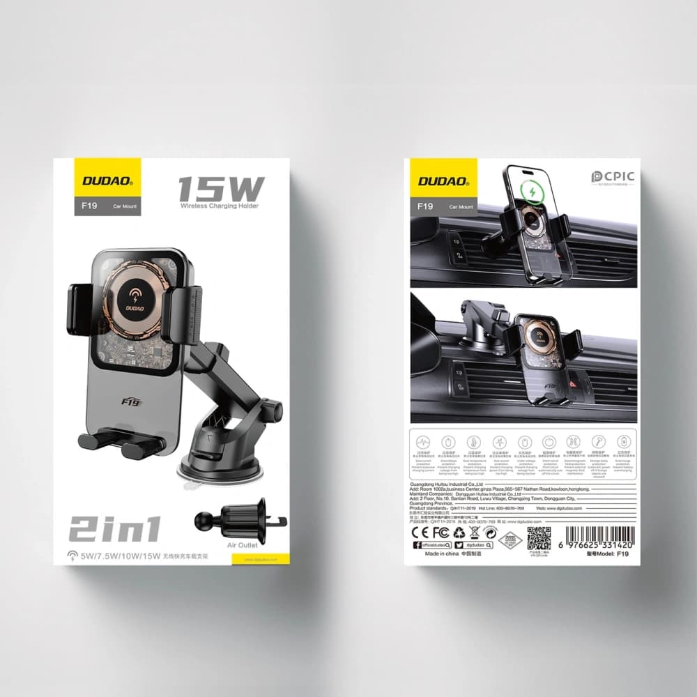 Suport auto DUDAO F19 cu încărcător wireless de 15W negru - 5