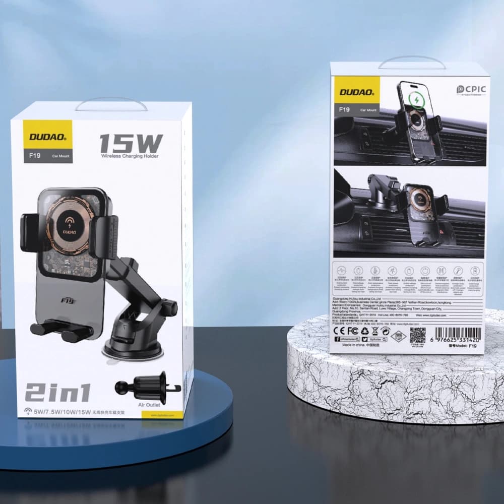 Suport auto DUDAO F19 cu încărcător wireless de 15W negru - 10