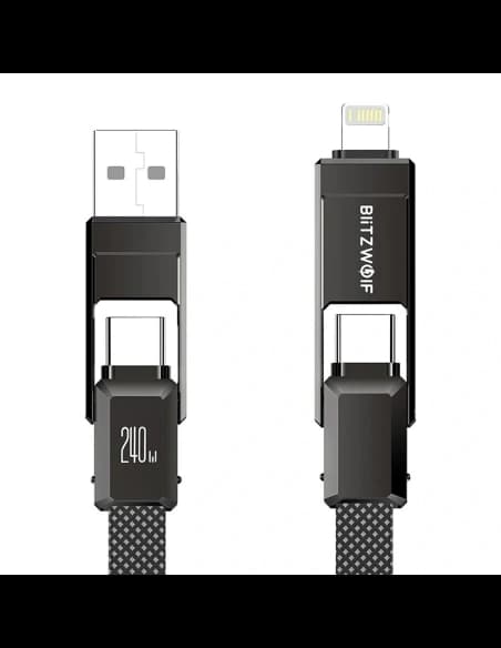 Blitzwolf BW-HDC7 4-in-1 USB-Kabel USB-A, USB-C / USB-C, Lightning 240W 1,2m (schwarz)
