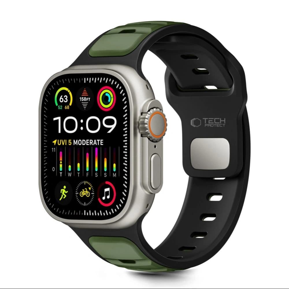 Tech-Protect IconBand Line Apple Watch 8 / 9 / 10 / 11 / SE / Ultra 44/45/46/49mm Negru/verde - 1