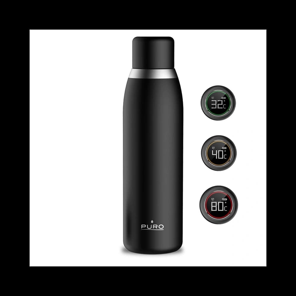 Sticlă termică PURO Smart Bottle 500ml INOX cu capac inteligent LED (Negru)