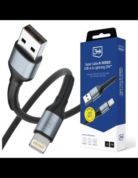 Kabel 3MK Hyper Cable N-SERIES USB-A do Lightning 1m 5V/2.4A 12W czarny