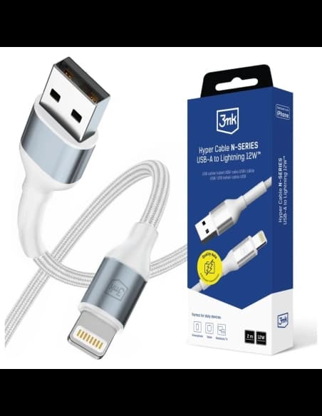 Kabel 3MK Hyper Cable N-SERIES USB-A do Lightning 2m 5V/2.4A 12W biały