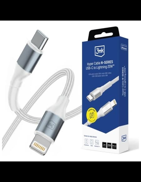 Kabel 3MK Hyper Cable N-SERIES USB-C do Lightning 1m 9V/2A 20W biały