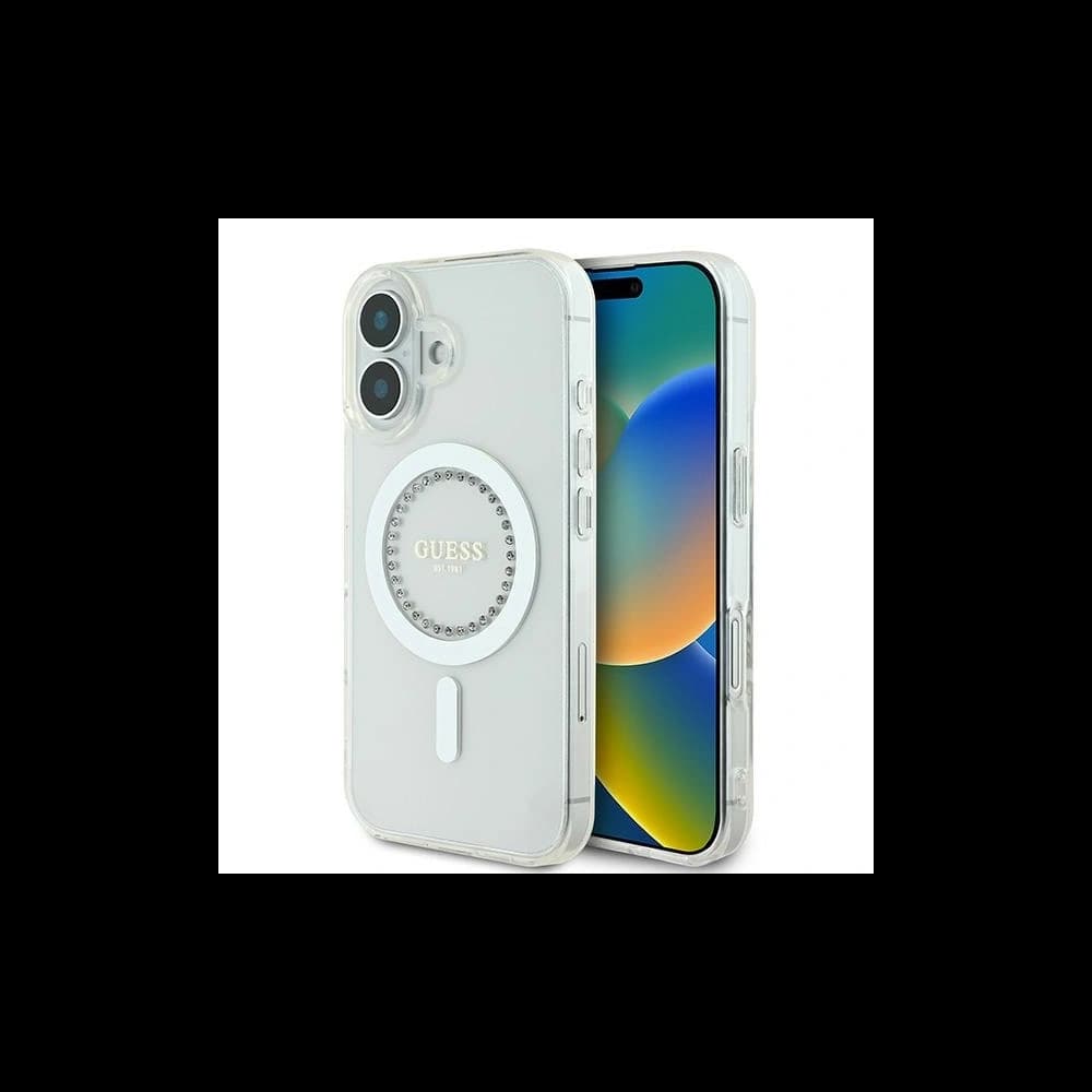Guess Apple iPhone 16 hardcase IML Rhinestones MagSafe white