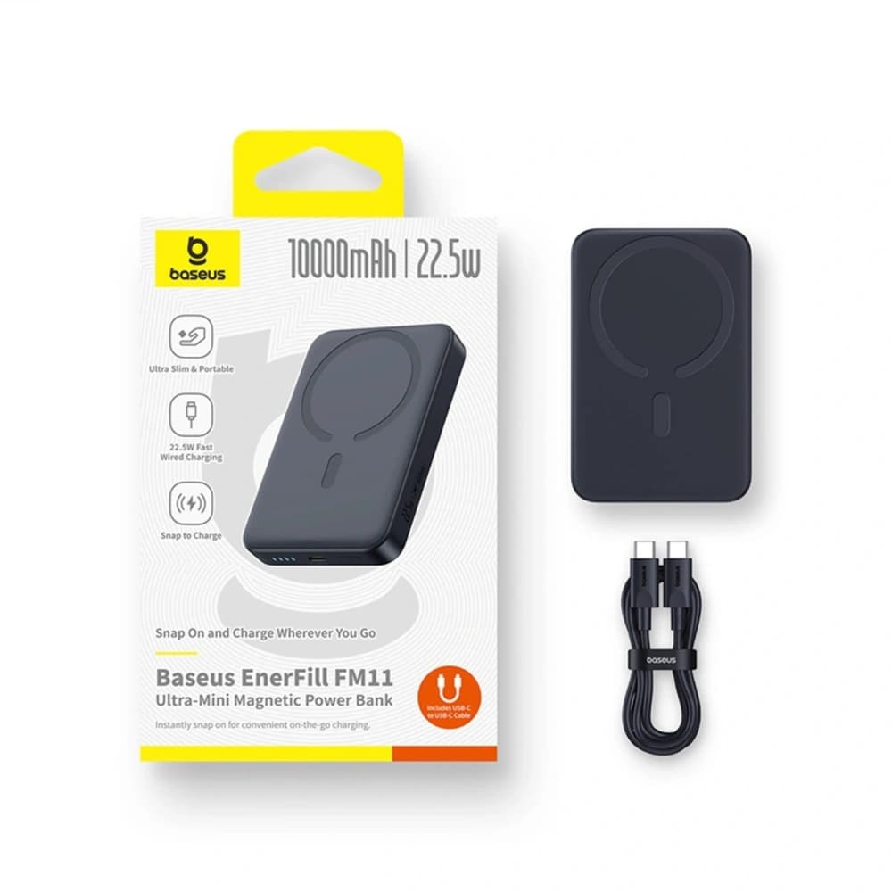 Baseus EnerFill FM11 Ultra-Mini 10000mAh 22.5W Powerbank kompatibel mit MagSafe + Baseus Simple USB-C Kabel 20V 3A 30cm schwarz - 8