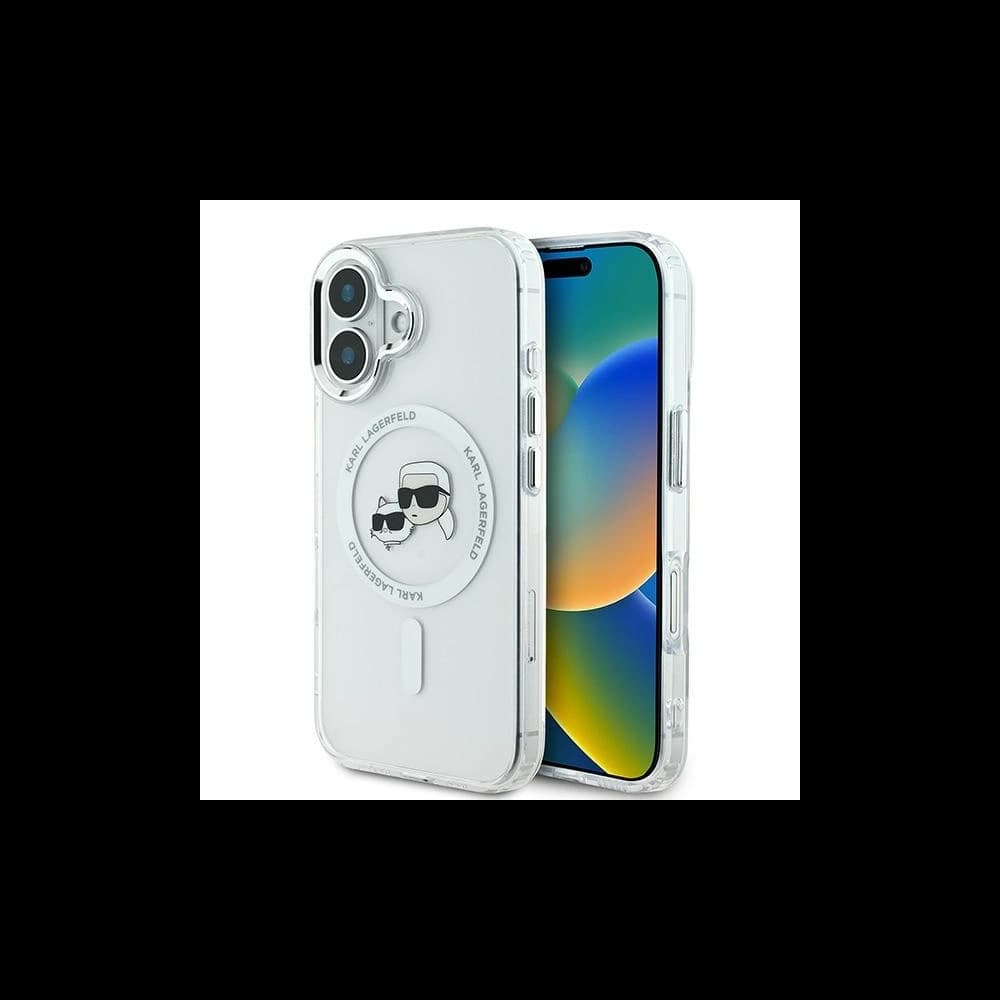 Karl Lagerfeld Apple iPhone 16 tvrdý obal IML Metal Karl&Choupette Head MagSafe bílý