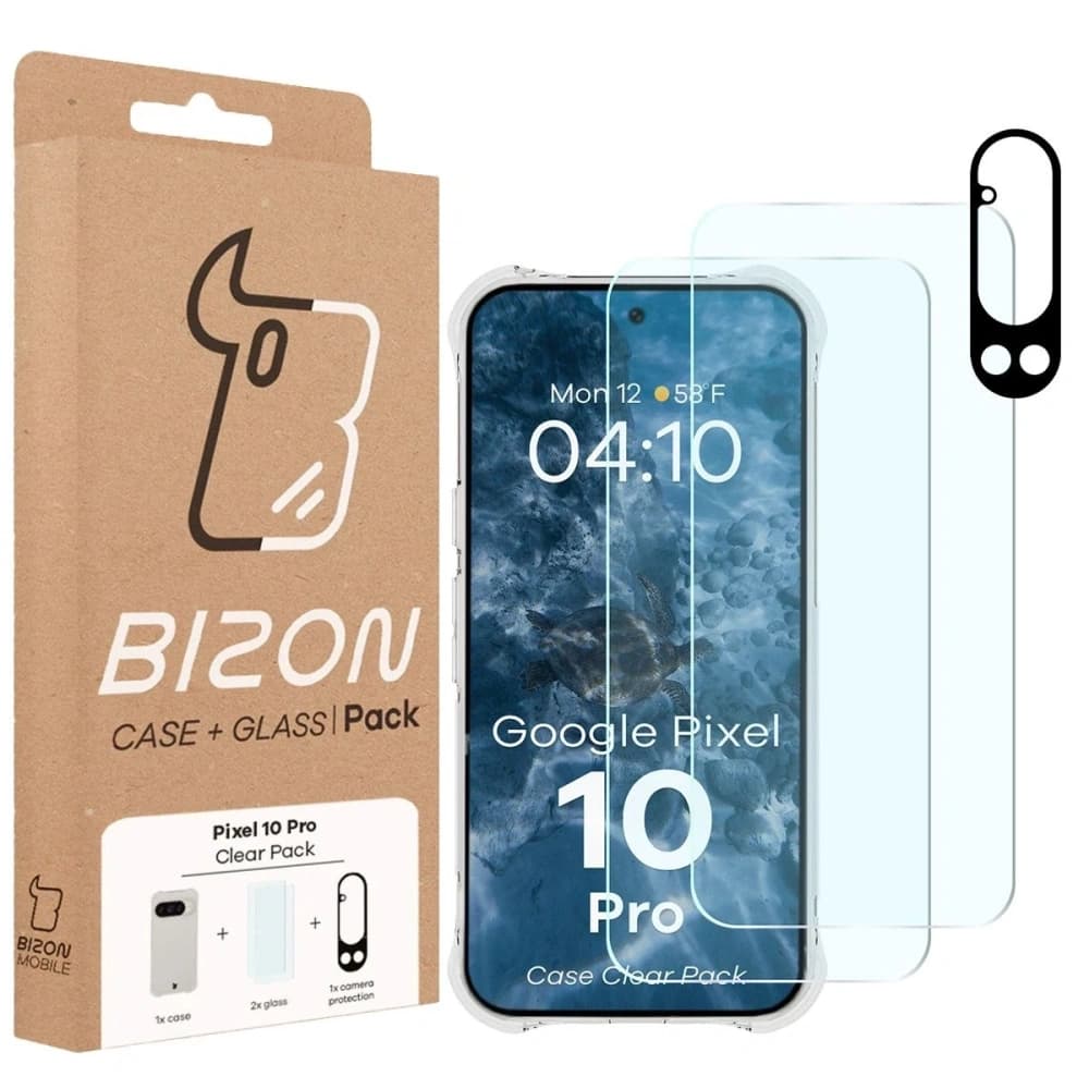 Bizon Case Clear Pack carcasă + 2x sticlă securizată + sticlă pentru lentile Google Pixel 10 Pro - 10