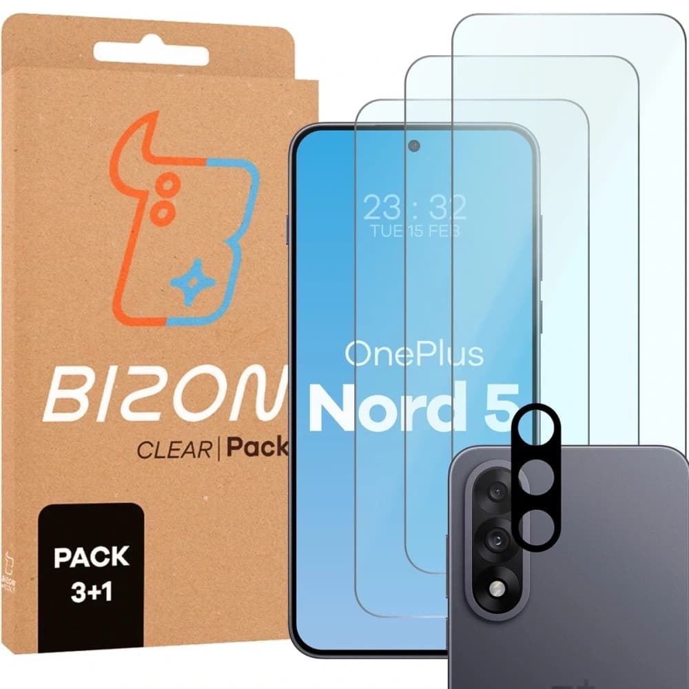 Bizon Glass Clear Pack 3x tempered glass + camera lens protector OnePlus Nord 5