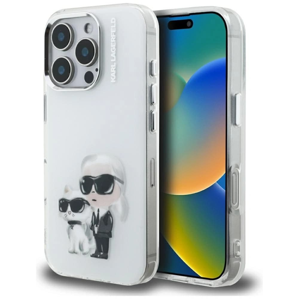 Karl Lagerfeld IML Aquarelle Karl & Choupette & Logo Apple iPhone 16 Pro white
