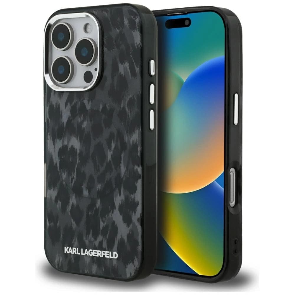 Karl Lagerfeld IML Leopardenmuster MagSafe Apple iPhone 16 Pro Max schwarz