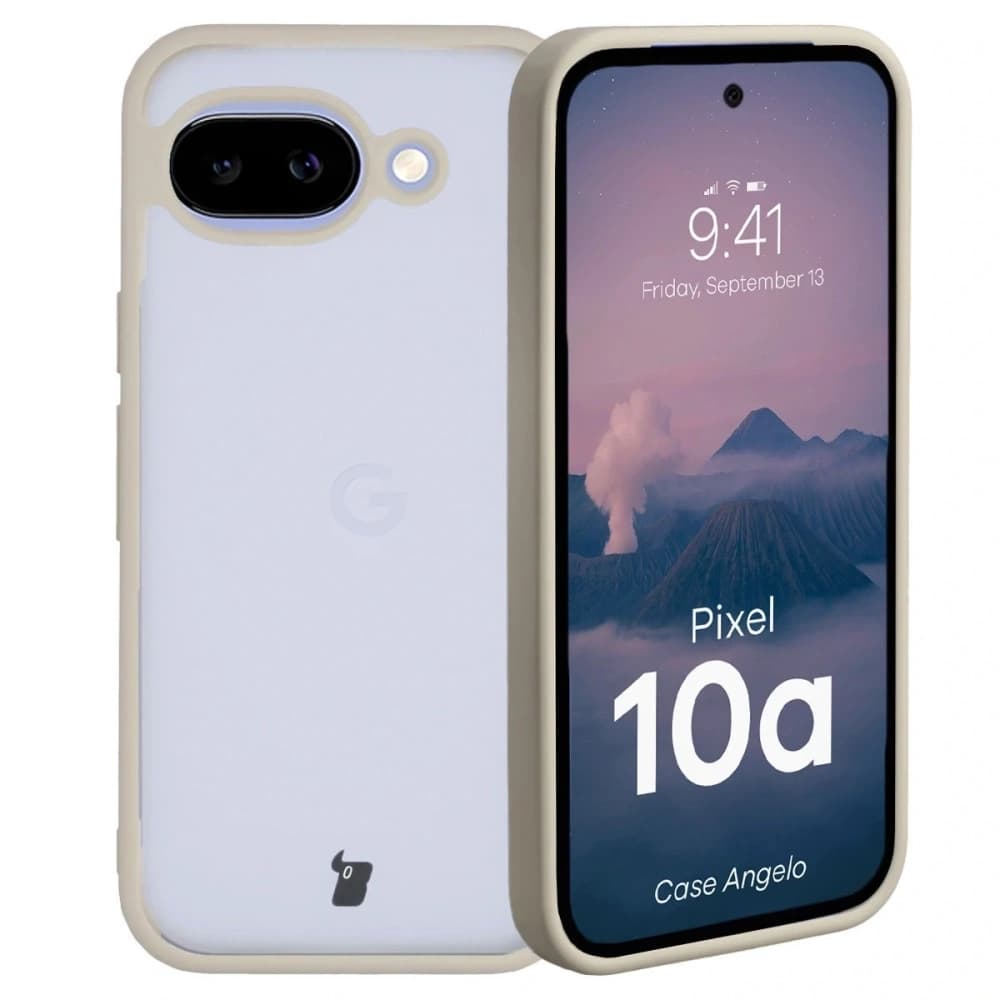 Bizon Case Angelo Google Pixel 10a halbtransparent mit einem beigen Rahmen