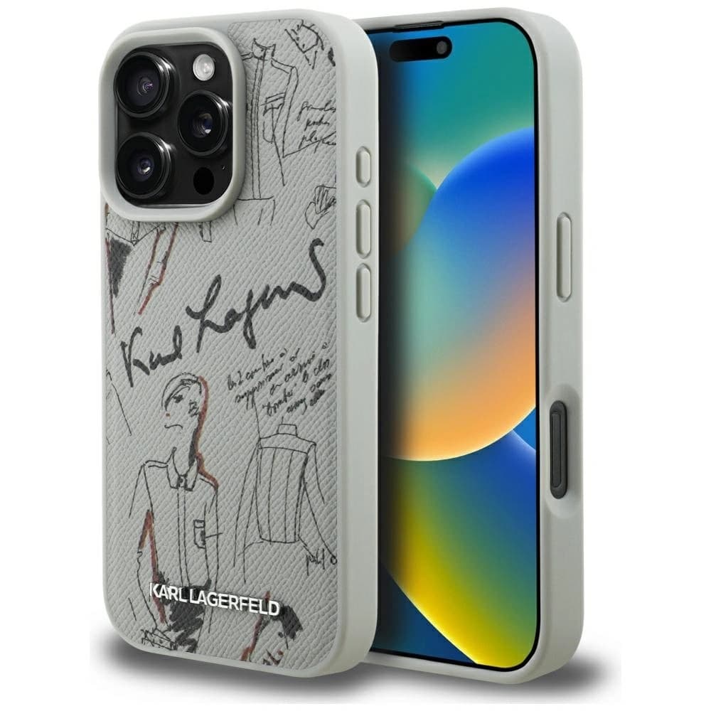 Karl Lagerfeld Grained Pattern & Logo MagSafe Apple iPhone 16 Pro szürke