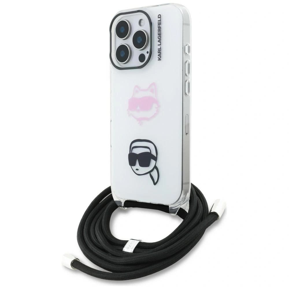 Karl Lagerfeld IML Umhängetasche Karl&Choupette Kopf Apple iPhone 16 Pro weiß