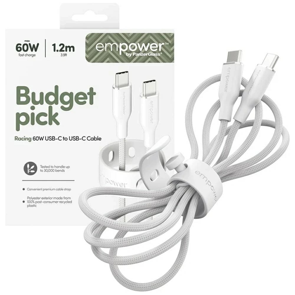 Cablu de la PanzerGlass Racing Empower 60W USB-C / USB-C 1.2m argintiu-alb
- 5