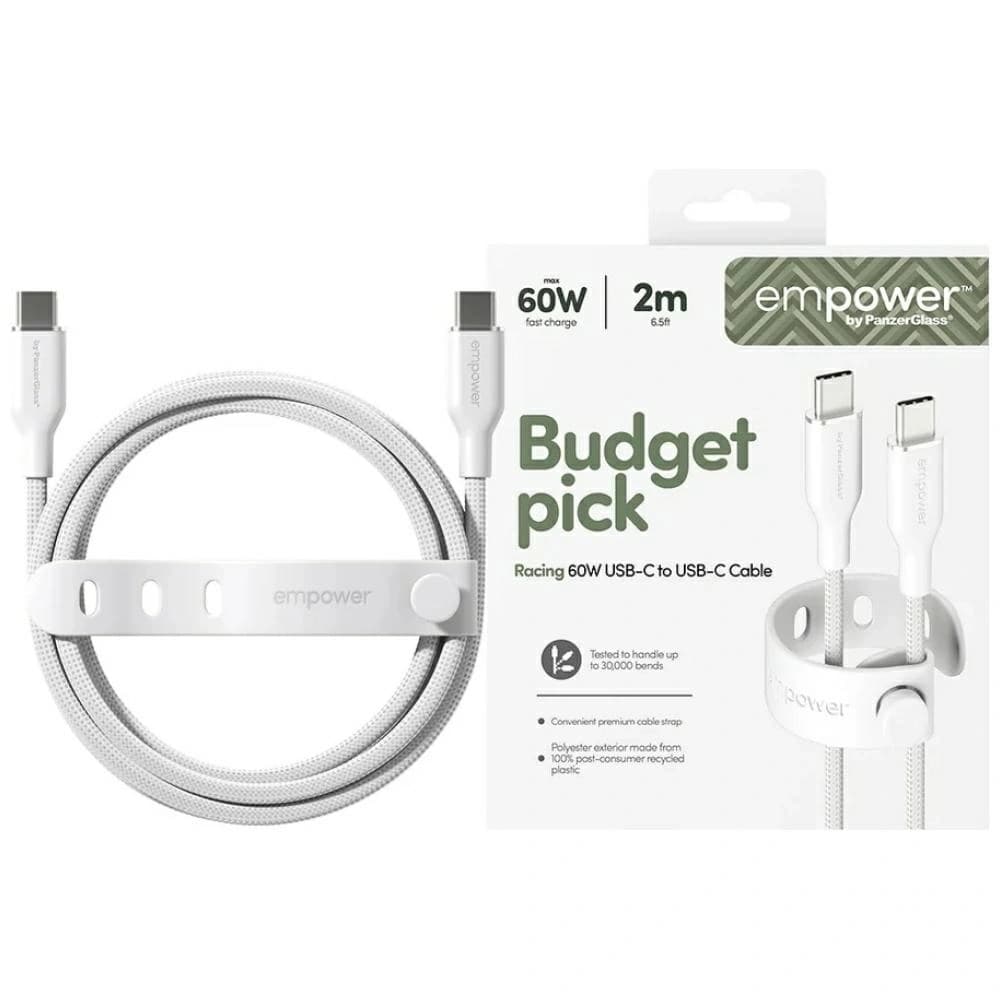 Cablu de la PanzerGlass Racing Empower 60W USB-C / USB-C 2m argintiu-alb
