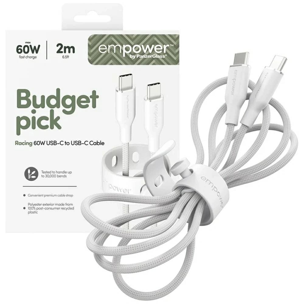 Cablu de la PanzerGlass Racing Empower 60W USB-C / USB-C 2m argintiu-alb
- 5