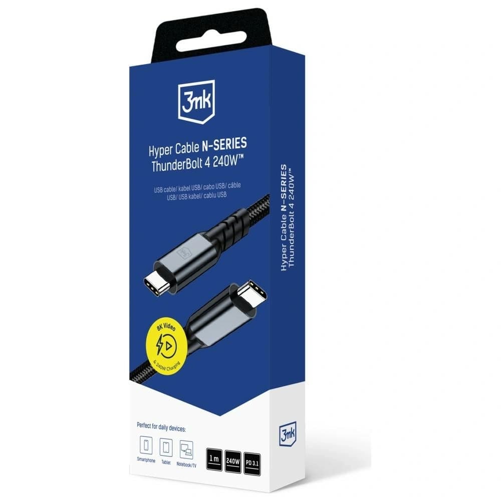 Kabel 3MK Hyper Cable N-SERIES USB-C Thunderbolt 4 1m 48V/5A 40Gb/s 240W 8K60Hhz czarny - 8
