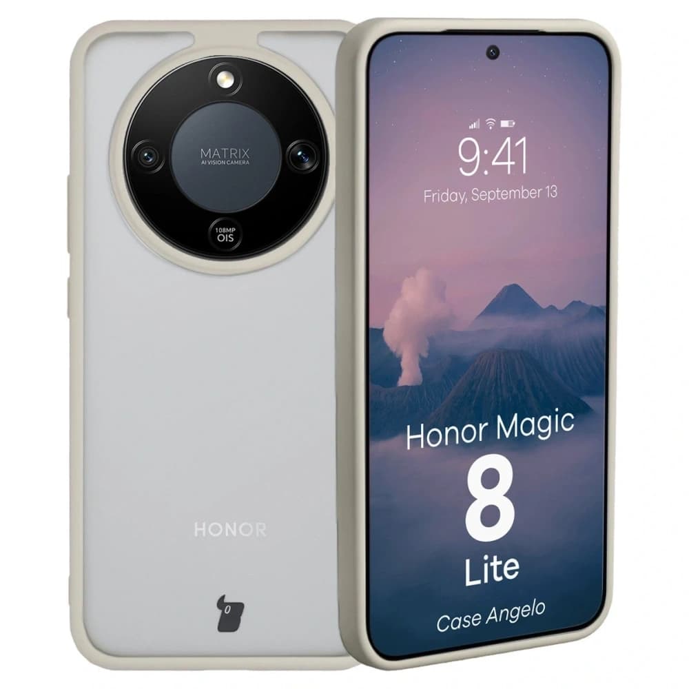 Bizon Case Angelo Honor Magic8 Lite semi-transparent cu un cadru bej